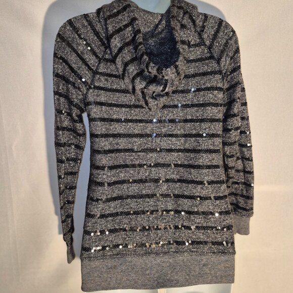 FOREVER 21 zippered Hoodie, Black and gray w/ silver sequins in size small - Picture 3 of 16